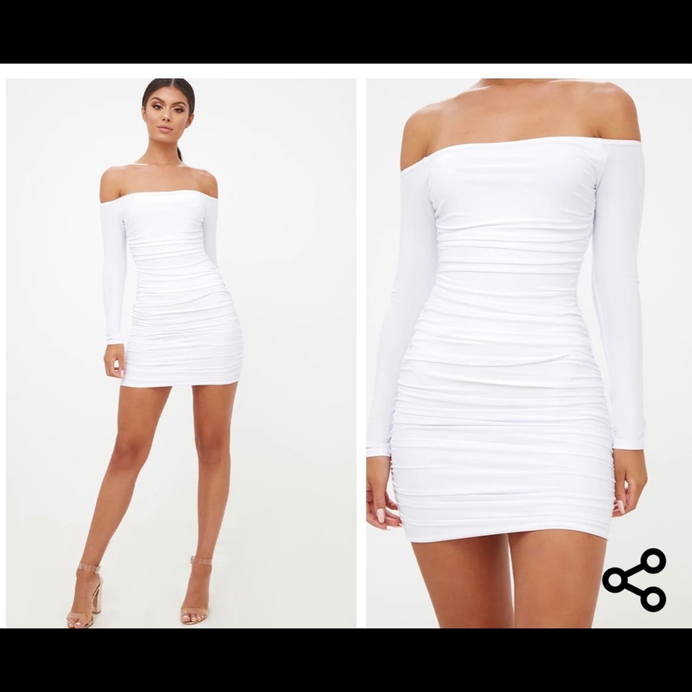 Ruched white off the shoulder dress